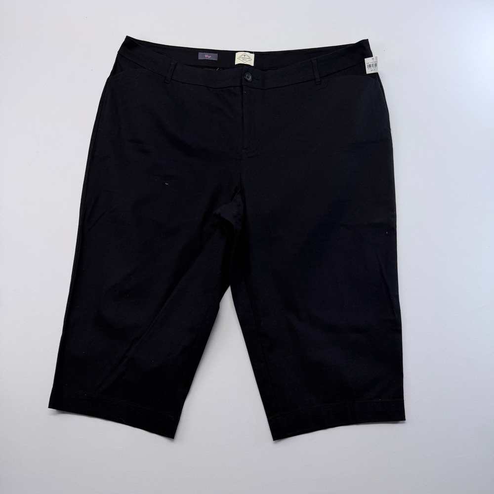 St Johns Bay Womens 24W Black Crop Twill Pants Plus Size Stretch Cotton Capris